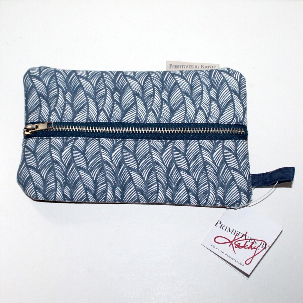 Prmitives by Kathy Pencil Pouch Makeup bag faux Leather blue brown